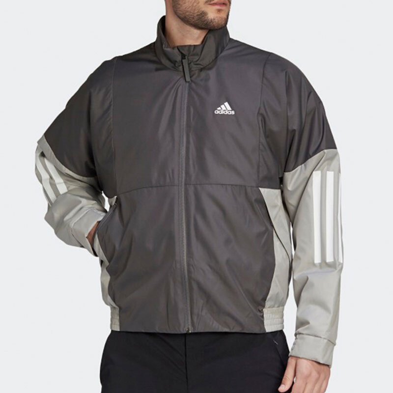 Shop adidas BTS 復古拼色輕薄防風外套 灰色 FT2442