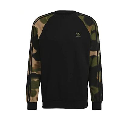 adidas Camo Crew Black Casual Striped Pullover Sweatshirt GN1858