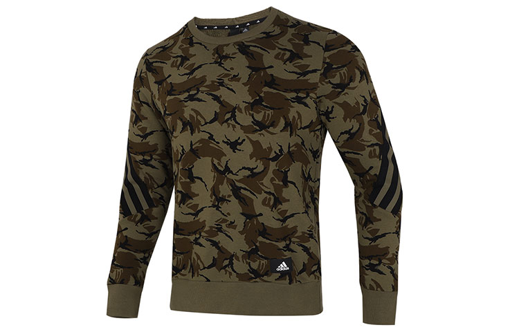 adidas Camo Crewneck Long Sleeve Sweatshirt - Army Green H44169