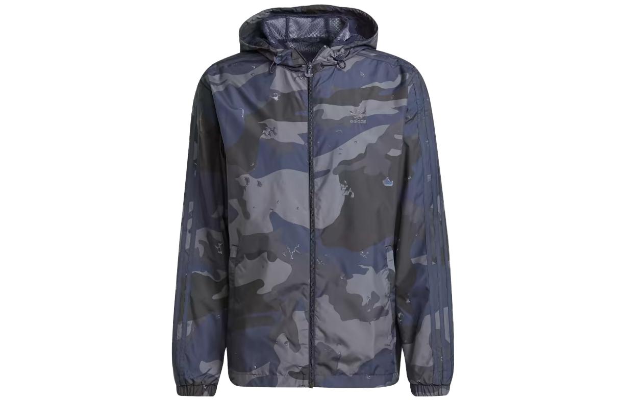 adidas Camo Graphic Windbreaker Black Camouflage Full-Zip Jacket H13460