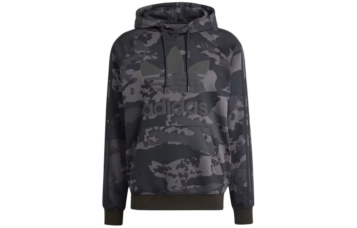 adidas Camo Hoodie Black Pullover Long Sleeve Casual Sweatshirt IS2898