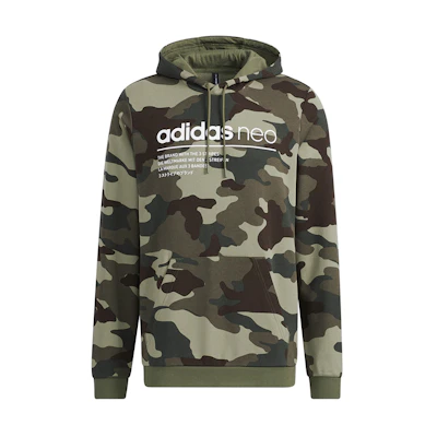 adidas Camo Logo Pullover Hoodie Olive Green H45226