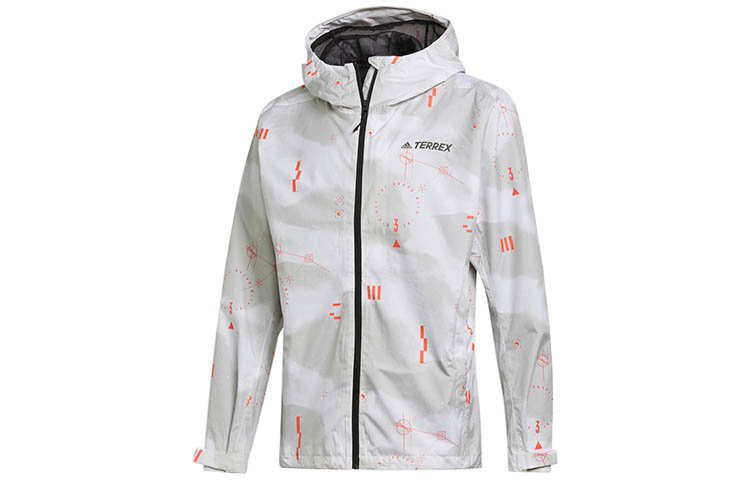 adidas Camo Rain J Outdoor Sports Hooded Jacket Men’s Light Grey FU0706