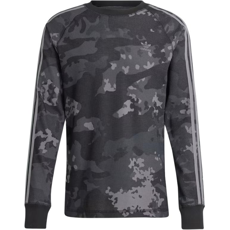 adidas Camo Waffle Long-Sleeve Crewneck Sweatshirt Black IZ2519