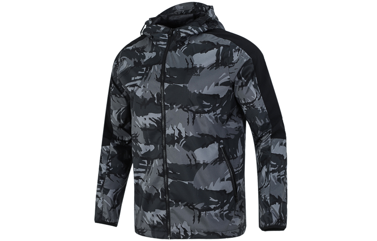 adidas Camouflage Black Athletic Hooded Running Jacket H40232