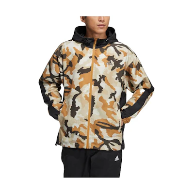 adidas Camouflage Hooded Fitness Jacket with Adjustable Hem - Brown HE7451