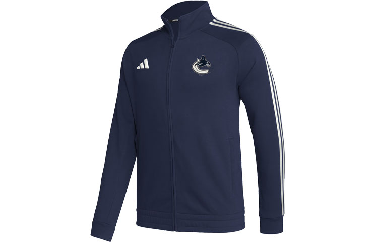 adidas Canucks Track Jacket Navy Blue Hockey Print Full-Zip Jacket for Men IB0607