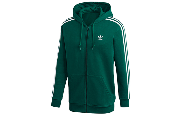 adidas Cardigan Trefoil Three-Stripe Fleece Hoodie Jacket Dark Green GD9946