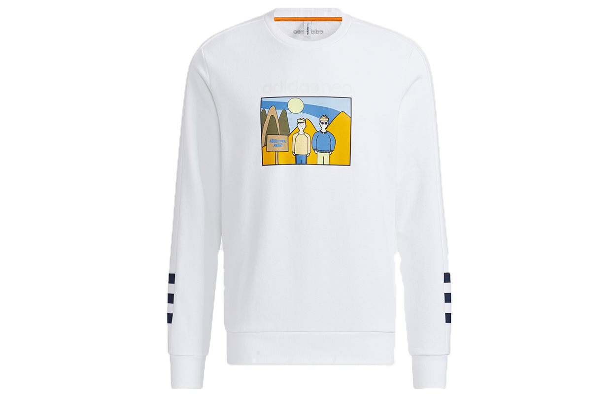 adidas Cartoon Graphic Striped Crewneck Sweatshirt White HA1486