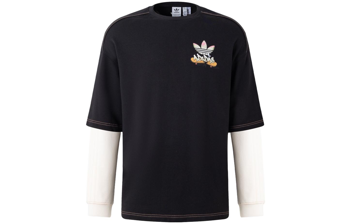 adidas Cartoon Letter Logo Crewneck Sweatshirt Black-Unisex Layered Style IY5383