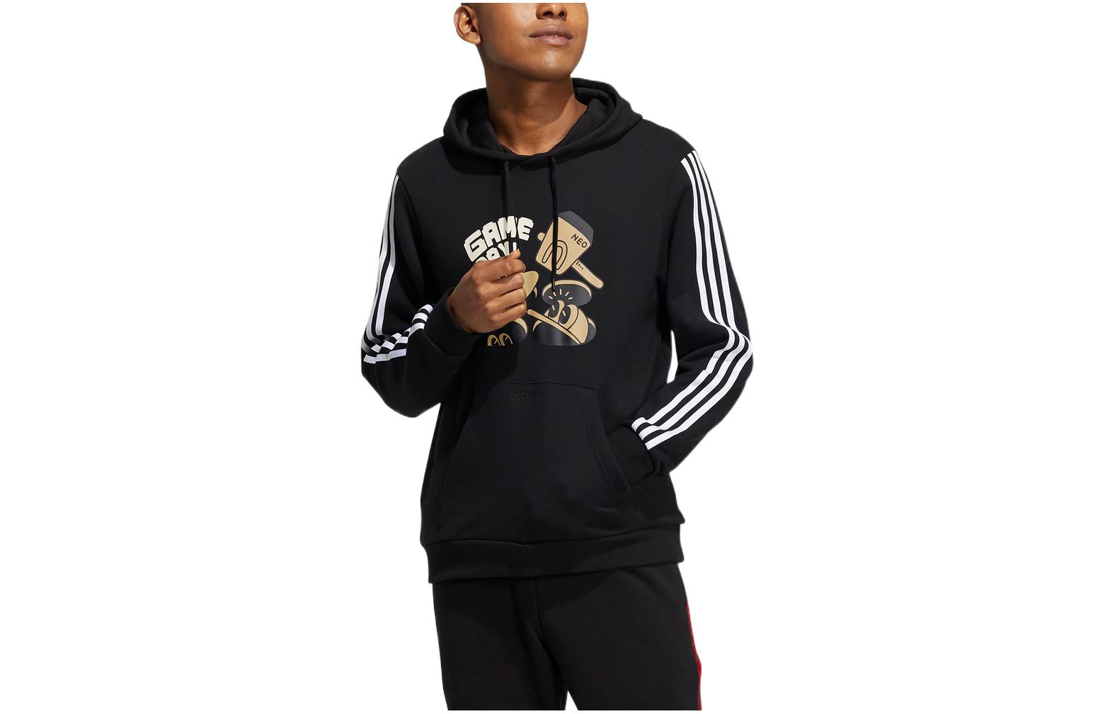 adidas Cartoon Letter Print Striped Hoodie Black HA2251