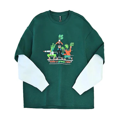 adidas Cartoon Print Retro Pullover Sweatshirt Green - Casual Loose Fit IS2793