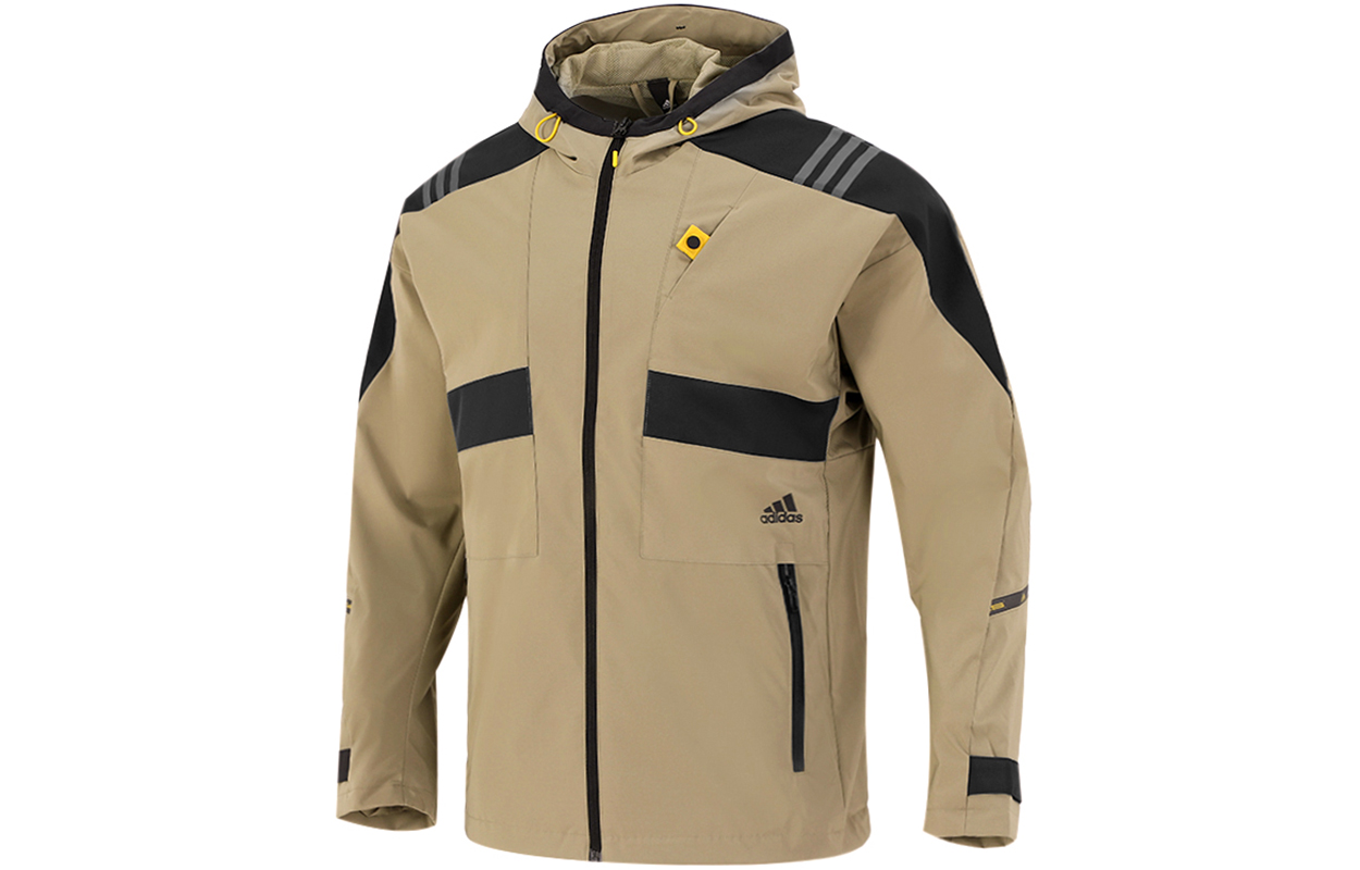 adidas Casual Knit Stripe Hooded Training Jacket - Khaki H40238