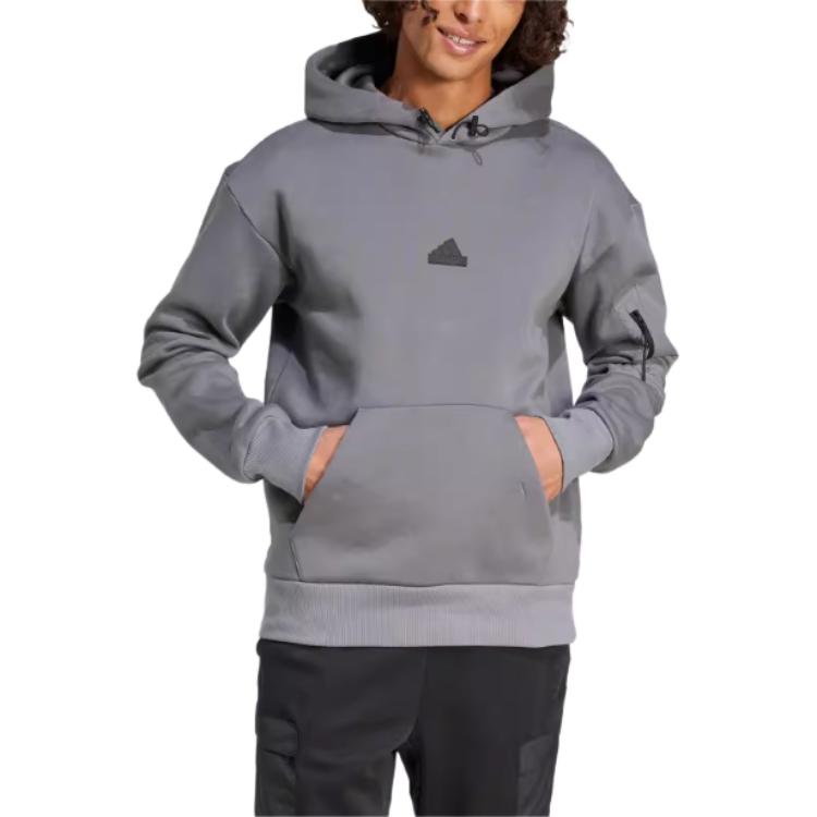 adidas Casual Pullover Hoodie Fleece Lined Thickened Sweatshirt Grey IY1518