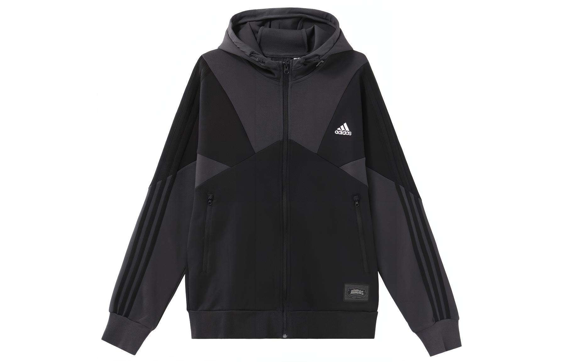 adidas Casual Sport Hooded Patchwork Jacket Black HE7469