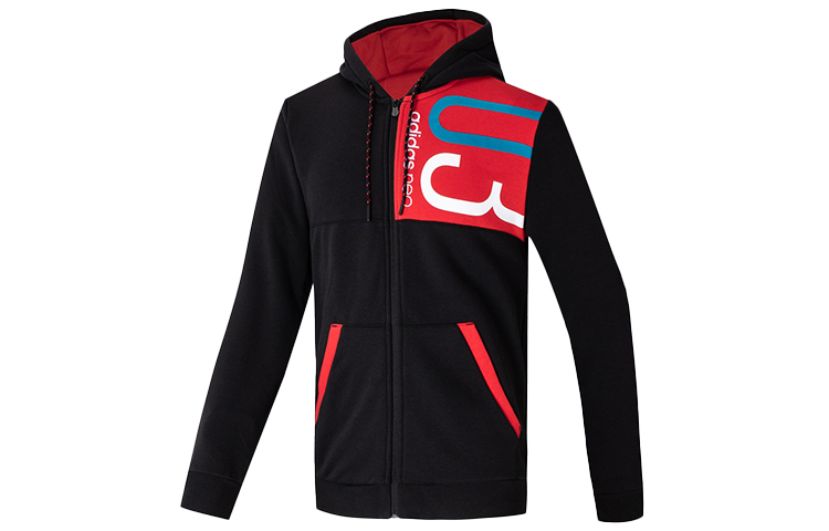 adidas Casual Sports Hoodie Jacket Black with Logo Print FQ2100