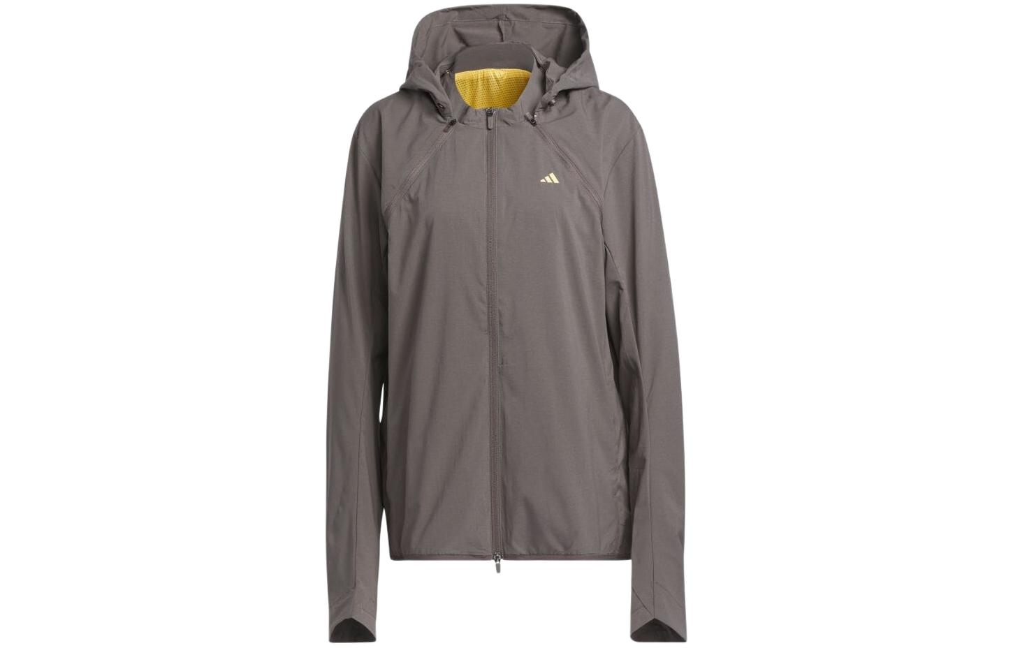adidas Charcoal Solid Logo Hooded Zip-Up Oversized Jacket IR7144