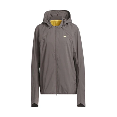 adidas Charcoal Solid Logo Hooded Zip-Up Oversized Jacket IR7144