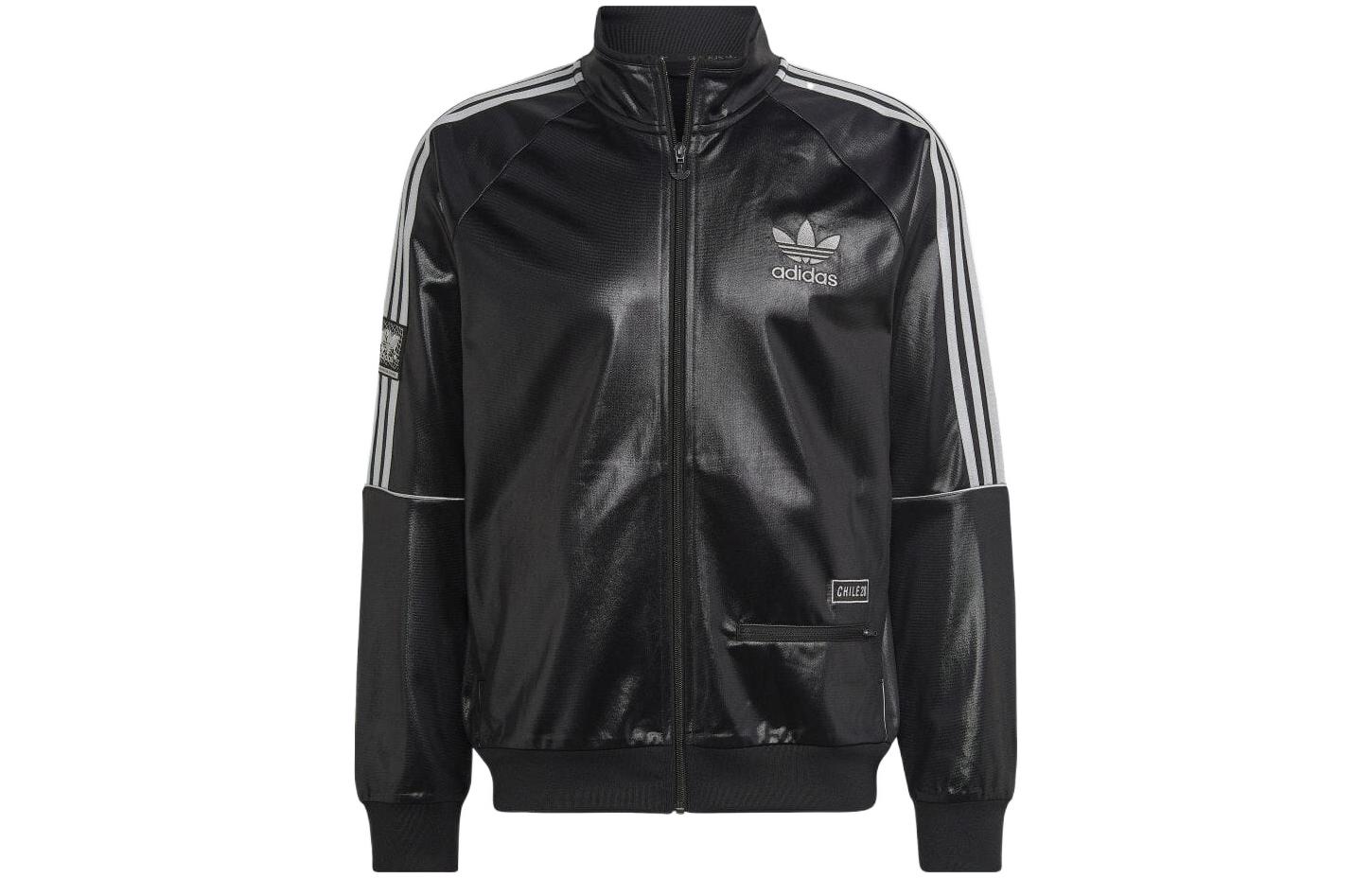 adidas Chile Striped Logo Print Long Sleeve Jacket Black () HR4214
