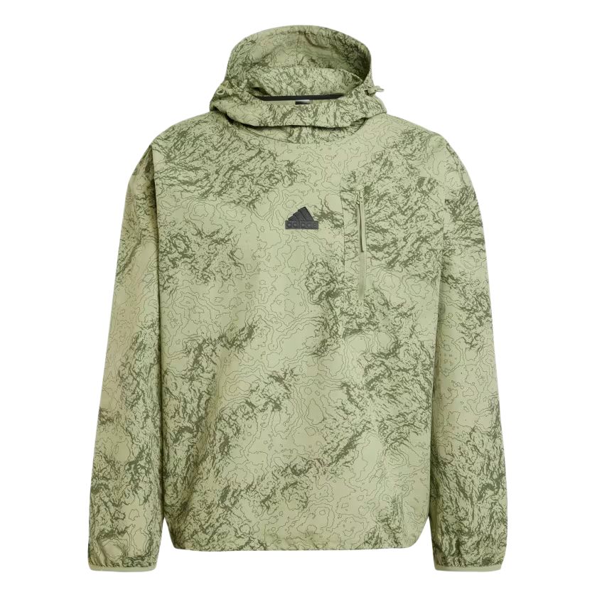 adidas City Escape All-Over Graphic Woven Hoodie Green (Mens) IY1517
