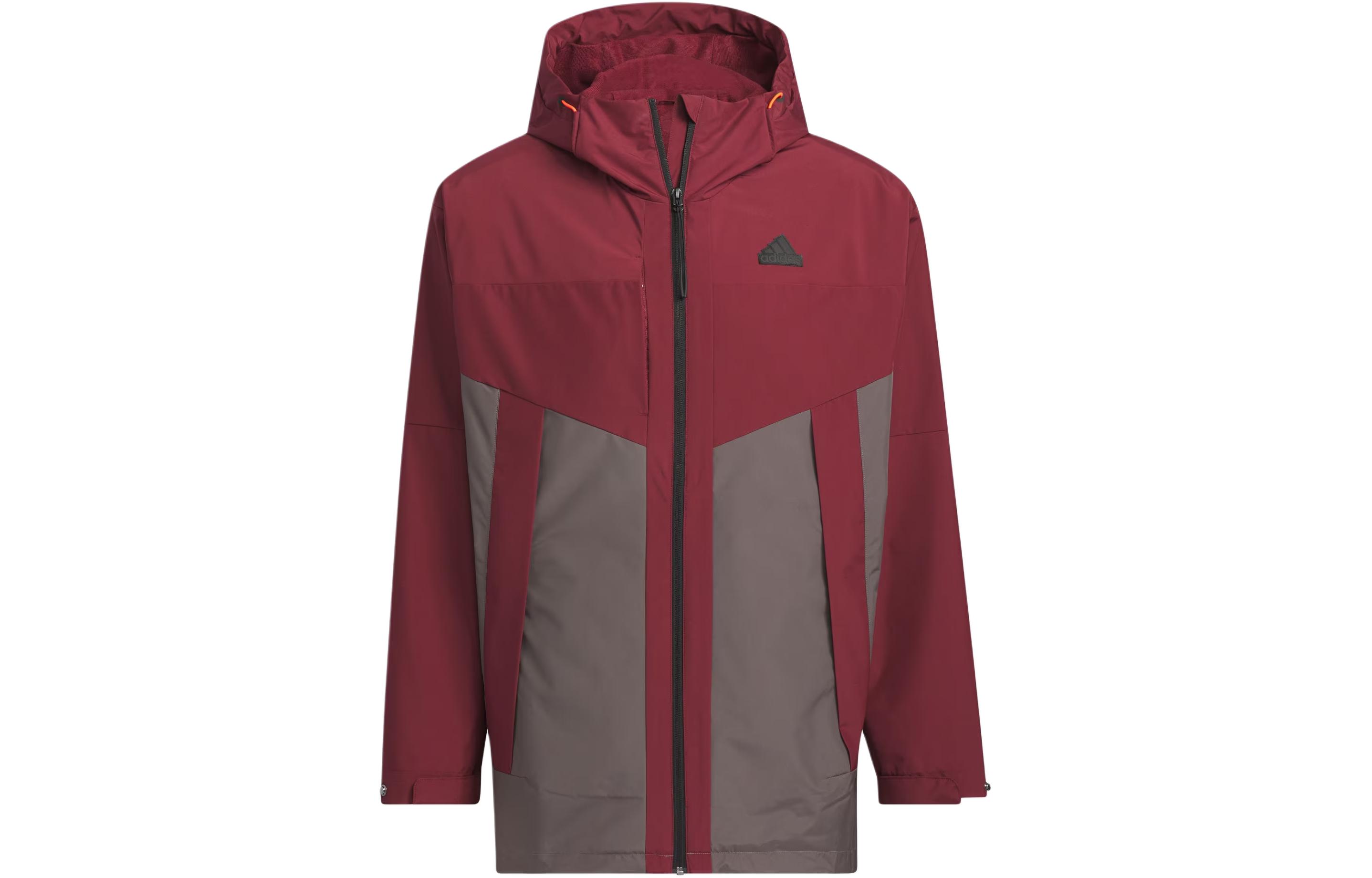 adidas City Escape Colorblock Hooded Jacket Dark Red Casual Sportswear JE8577