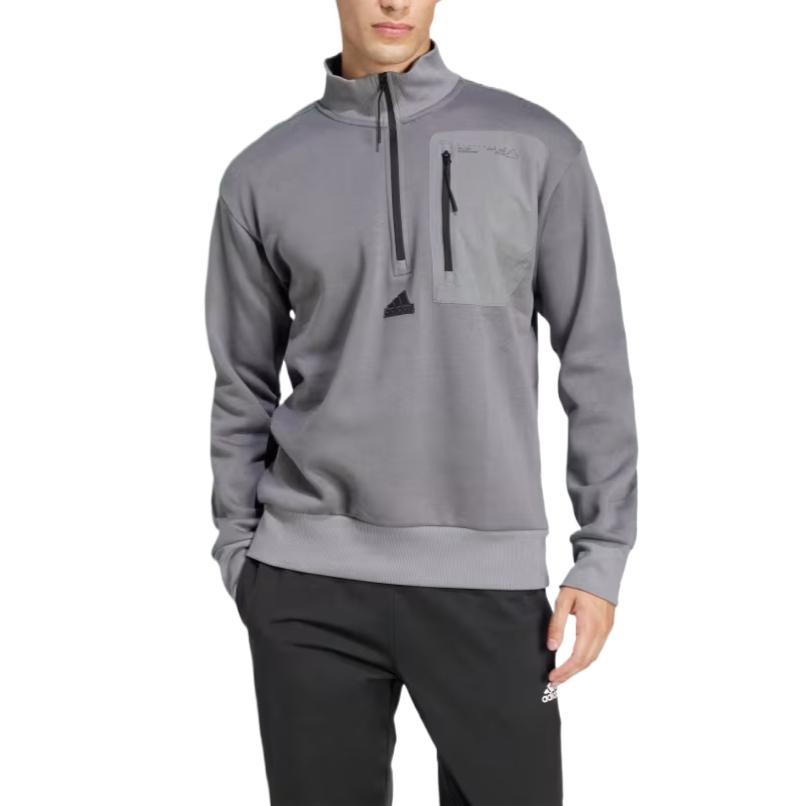 adidas City Escape Fleece Half-Zip Sweatshirt Gray Lightweight Pullover IY1525