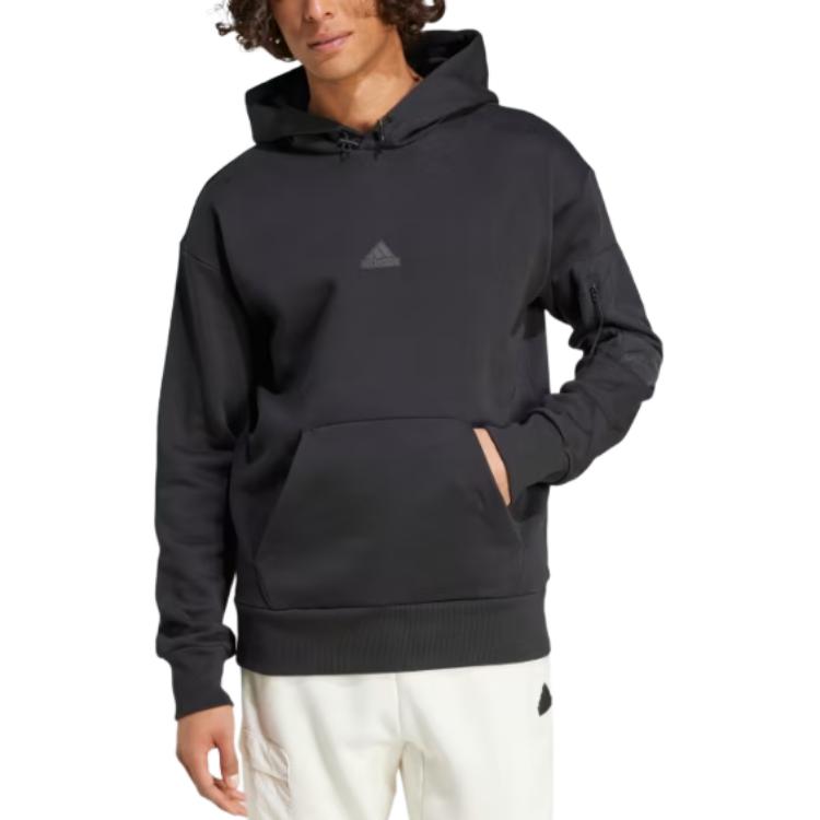 Lookbook 阿迪达斯城市逃脱黑色连帽衫休闲运动卫衣 IY1501