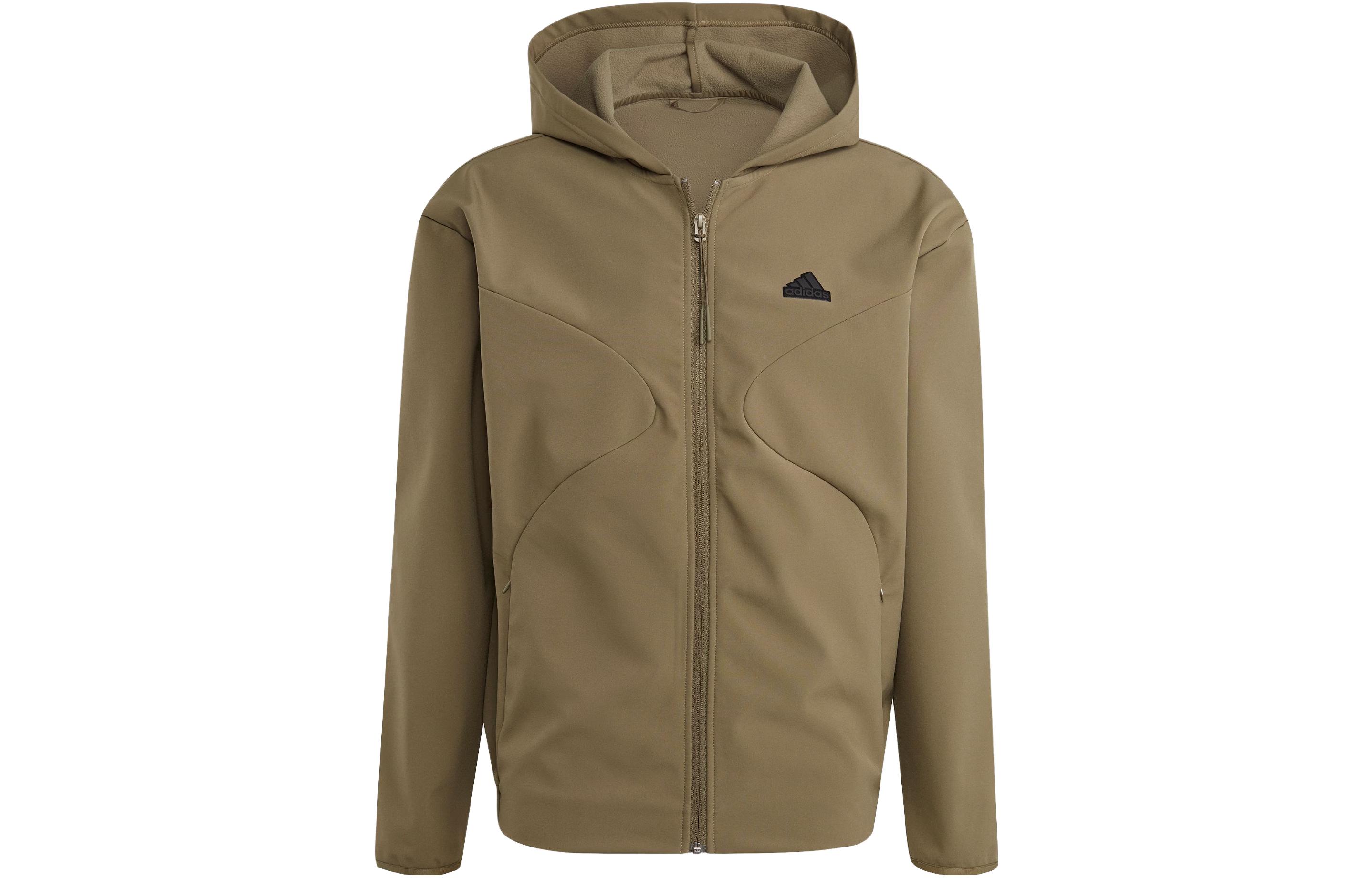 adidas City Escape Full-Zip Hoodie Olive Green Casual Logo Jacket IJ6091