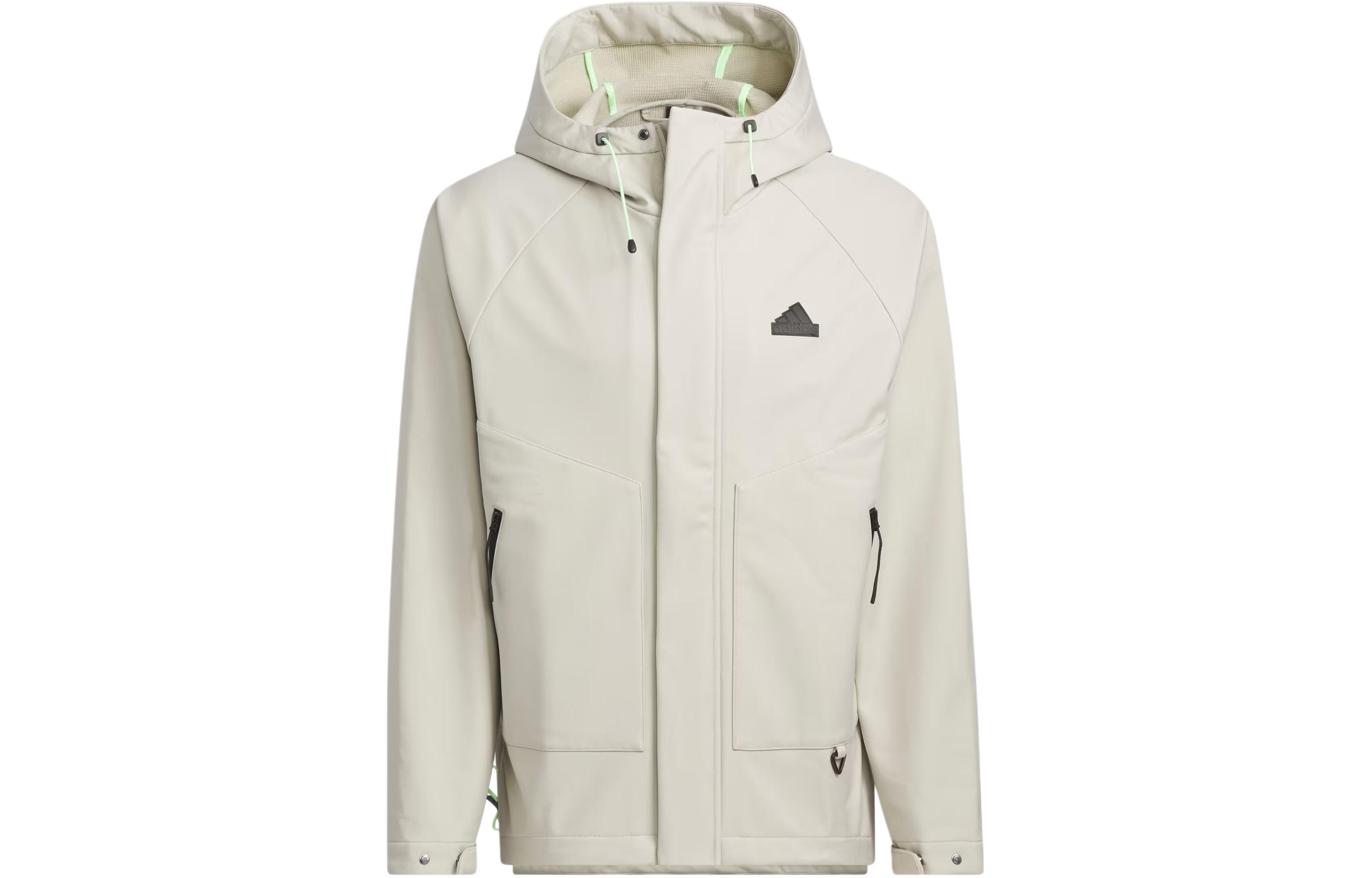 adidas CITY ESCAPE Light Gray Hooded Casual Sports Jacket with Logo JE8575