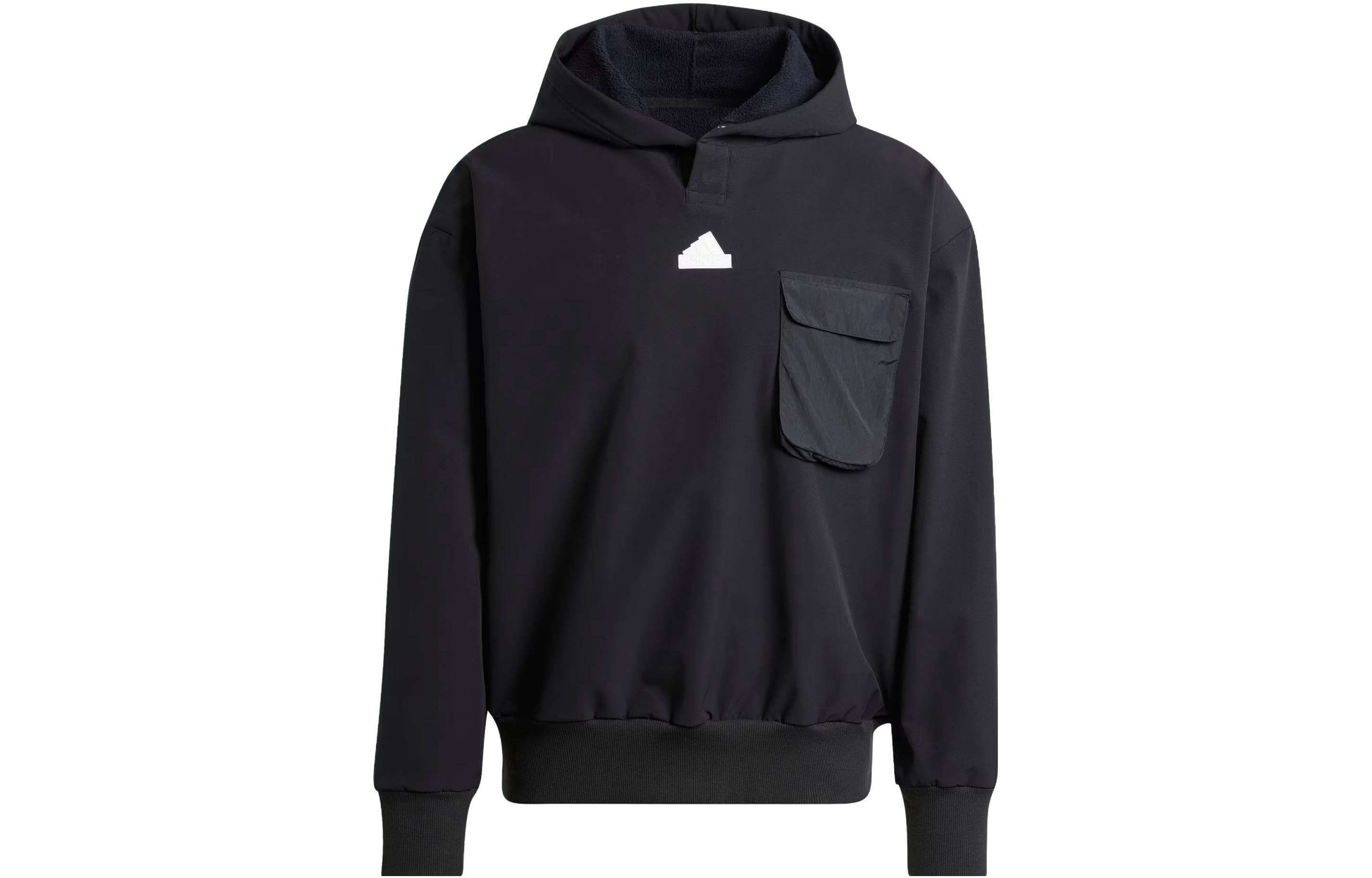 adidas City Escape Premium Black Hoodie Fleece Logo Loose Fit Pullover IR5180