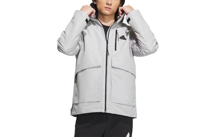adidas CITY ESCAPE WindRdy Light Gray Logo Hooded Jacket Men’s Casual Wear IT3953