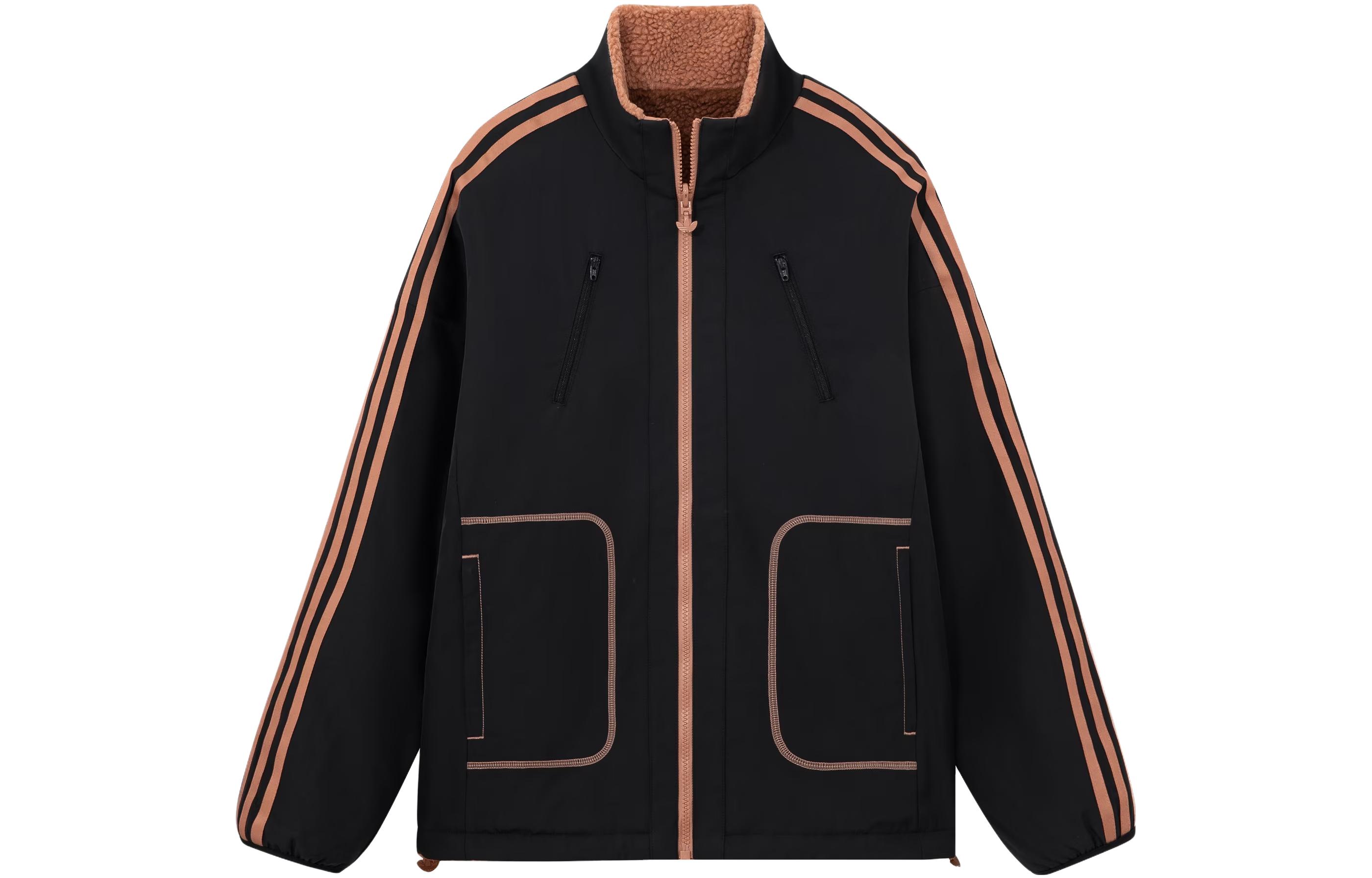 adidas City Skate Reversible Fleece Jacket Black - Retro Stripe Unisex Style IY5387