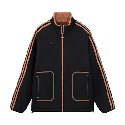 adidas City Skate Reversible Fleece Jacket Black - Retro Stripe Unisex Style IY5387