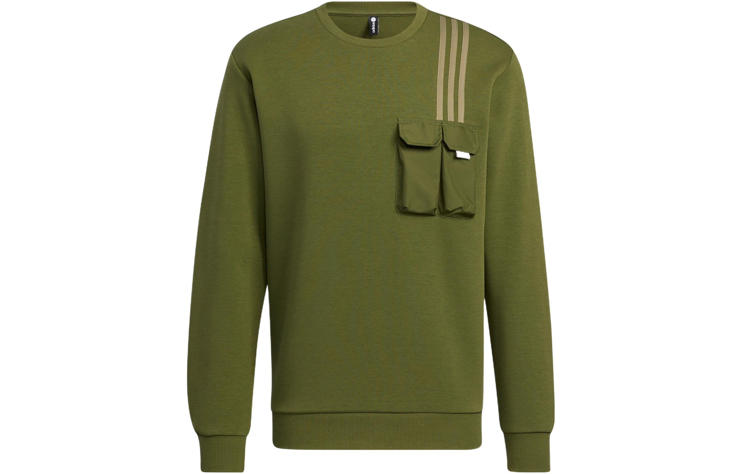adidas Classic 3-Stripes Pocket Sweatshirt Olive Green HM2018