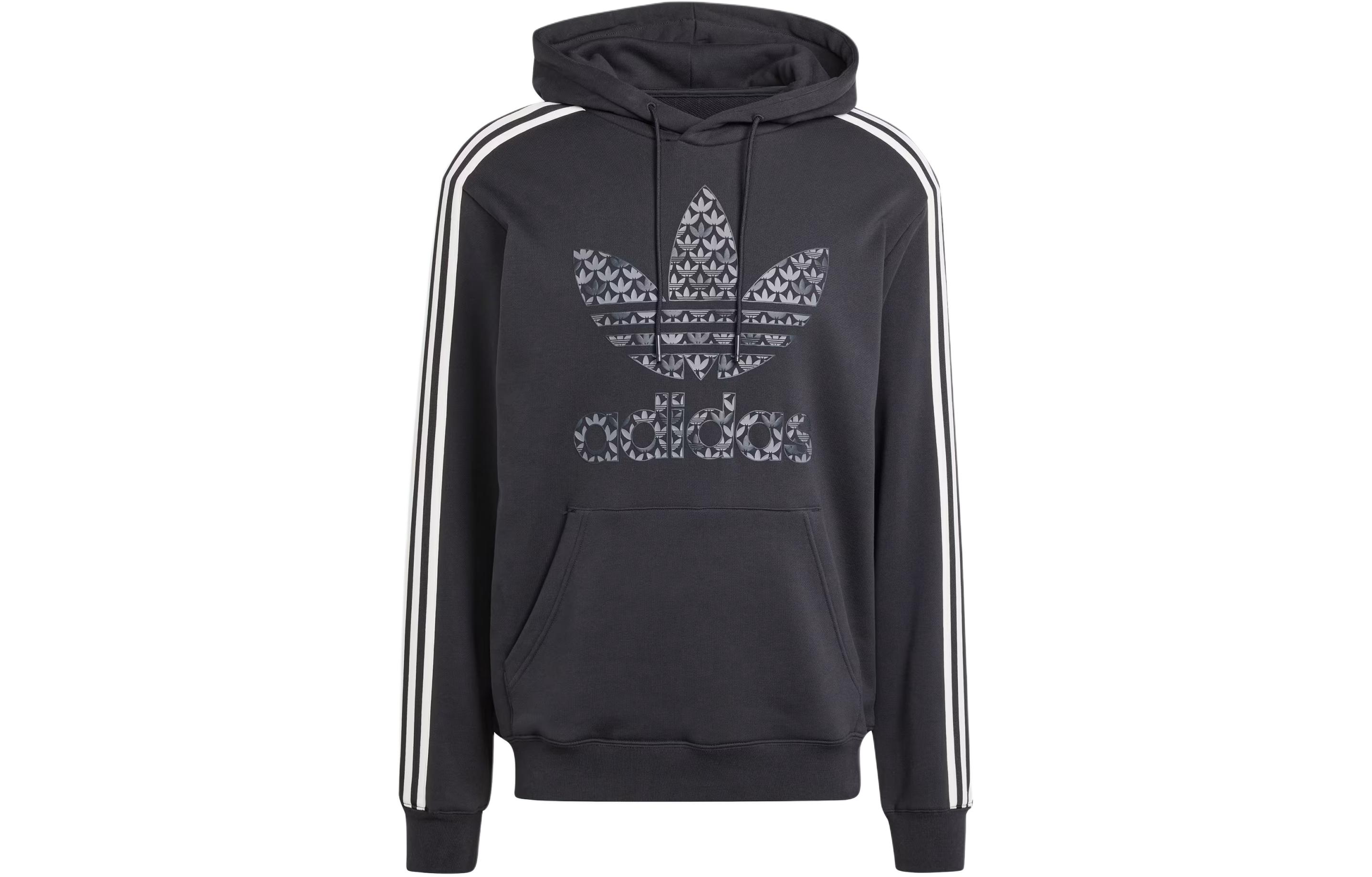 adidas Classic Mono Graphic Hoodie Black - Floral Print Logo & 3-Stripes Design IS2933