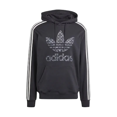 adidas Classic Mono Graphic Hoodie Black - Floral Print Logo & 3-Stripes Design IS2933