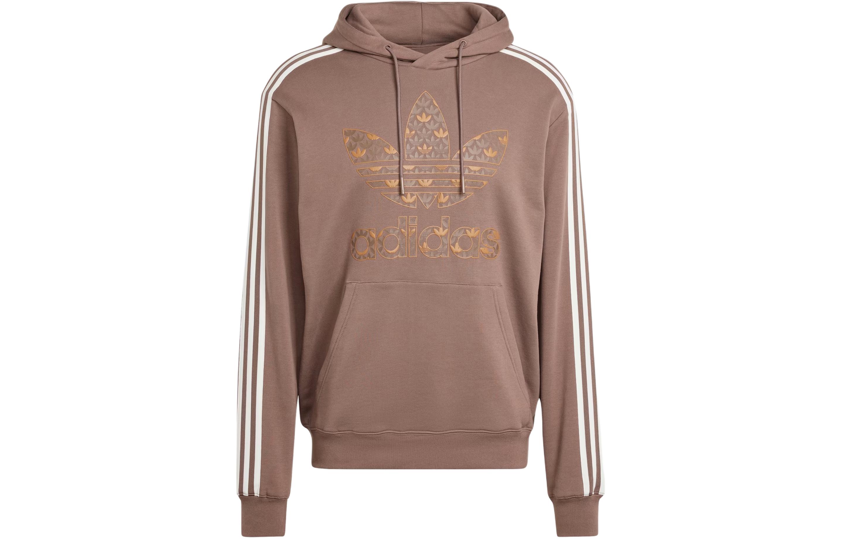 adidas Classic Mono Graphic Hoodie Brown 3-Stripes Logo Printed Men’s Hoodie IS0259