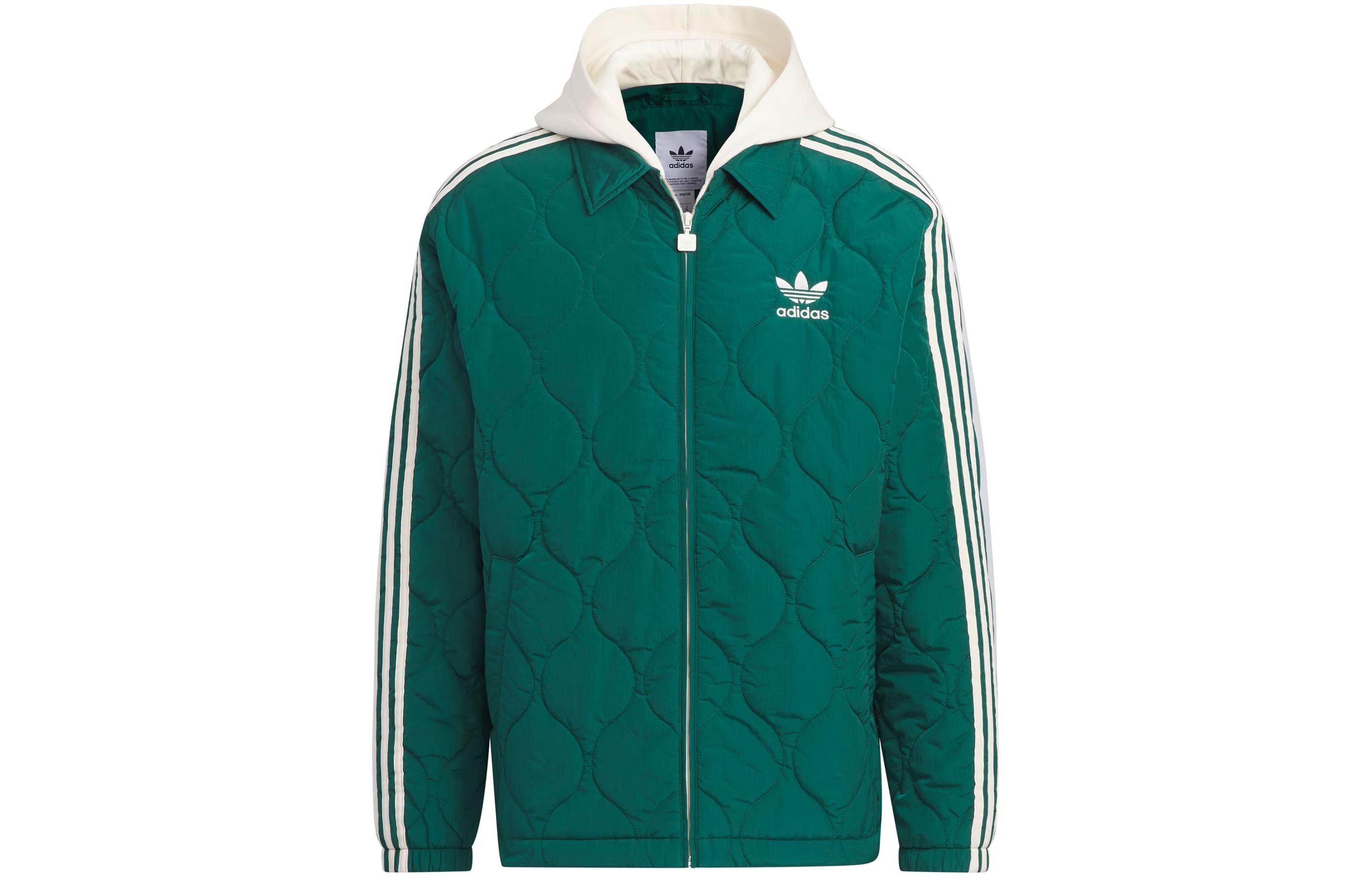 adidas Classic Sport Forest Green Embroidered Striped Hoodie Jacket Men IW6285