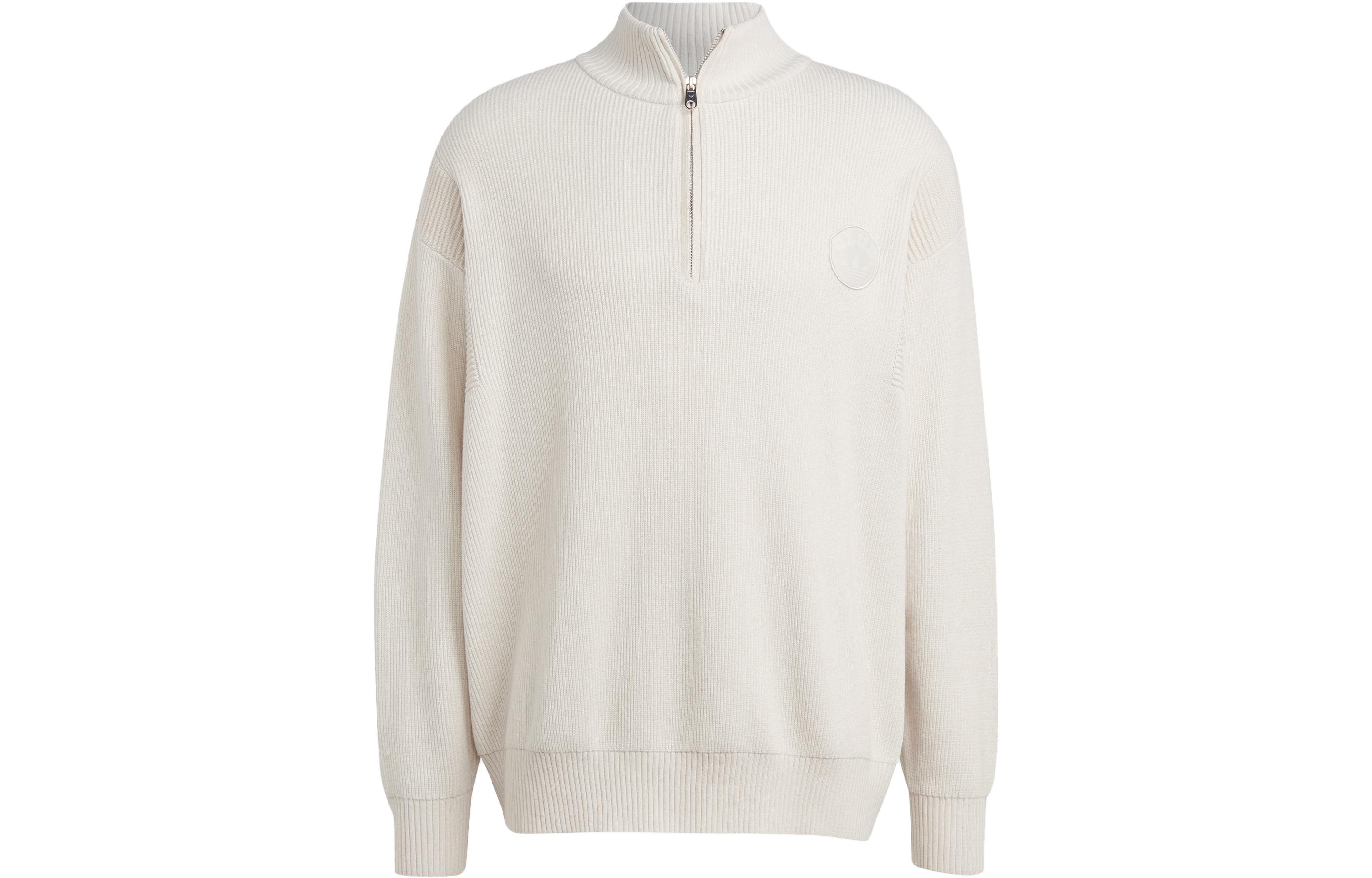 adidas Club Knit Pullover Half-Zip Sweatshirt Brown Casual Logo Jumper IA2480
