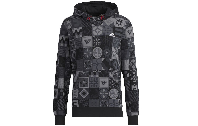 adidas CNY AOP Graphic Print Pullover Hoodie Black HC0271