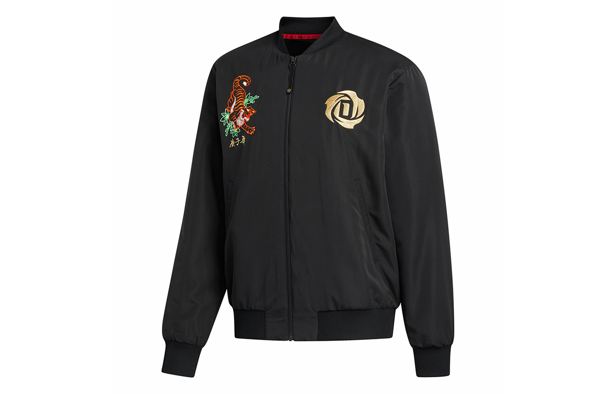 adidas CNY Rose Jkt Black Tiger Embroidery Print Bomber Jacket FP8202