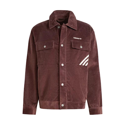 adidas Coach Jacket Shadow Brown Corduroy Vintage Stripe Logo Long Sleeve IW3263