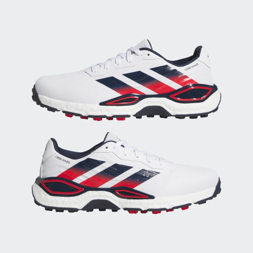 Sizing Zapatos de Golf Sin Tacos adidas Codechaos 27 Blanco/Marino/Rubí Puro KK0658