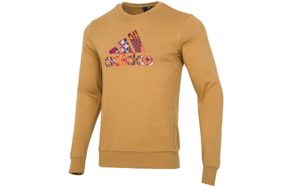 adidas College-Style Crewneck Sweatshirt Yellow with Bold Letter Print HI3288