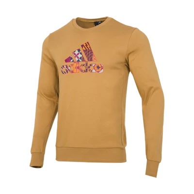 adidas College-Style Crewneck Sweatshirt Yellow with Bold Letter Print HI3288
