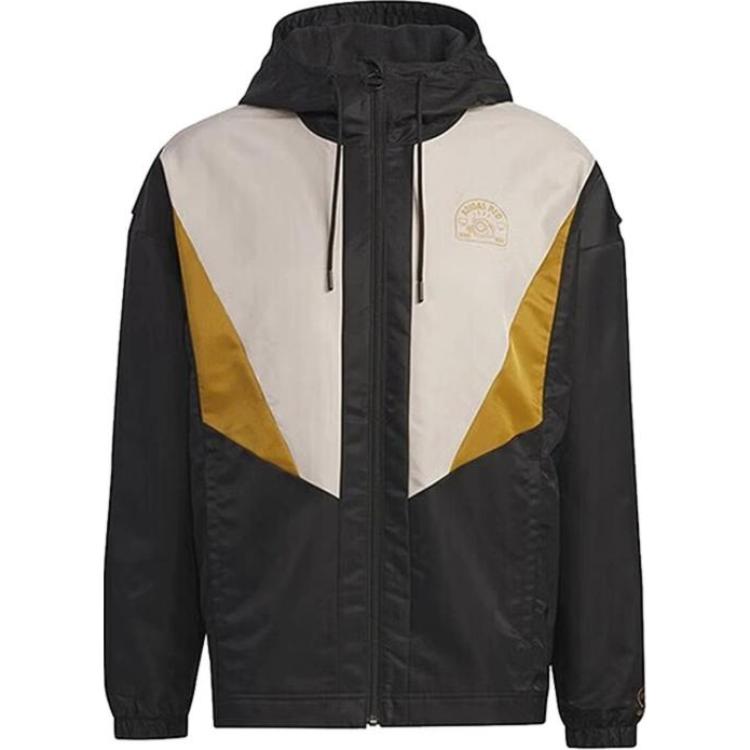 adidas Color Block Logo Print Hoodie Jacket Unisex - Black IK6005