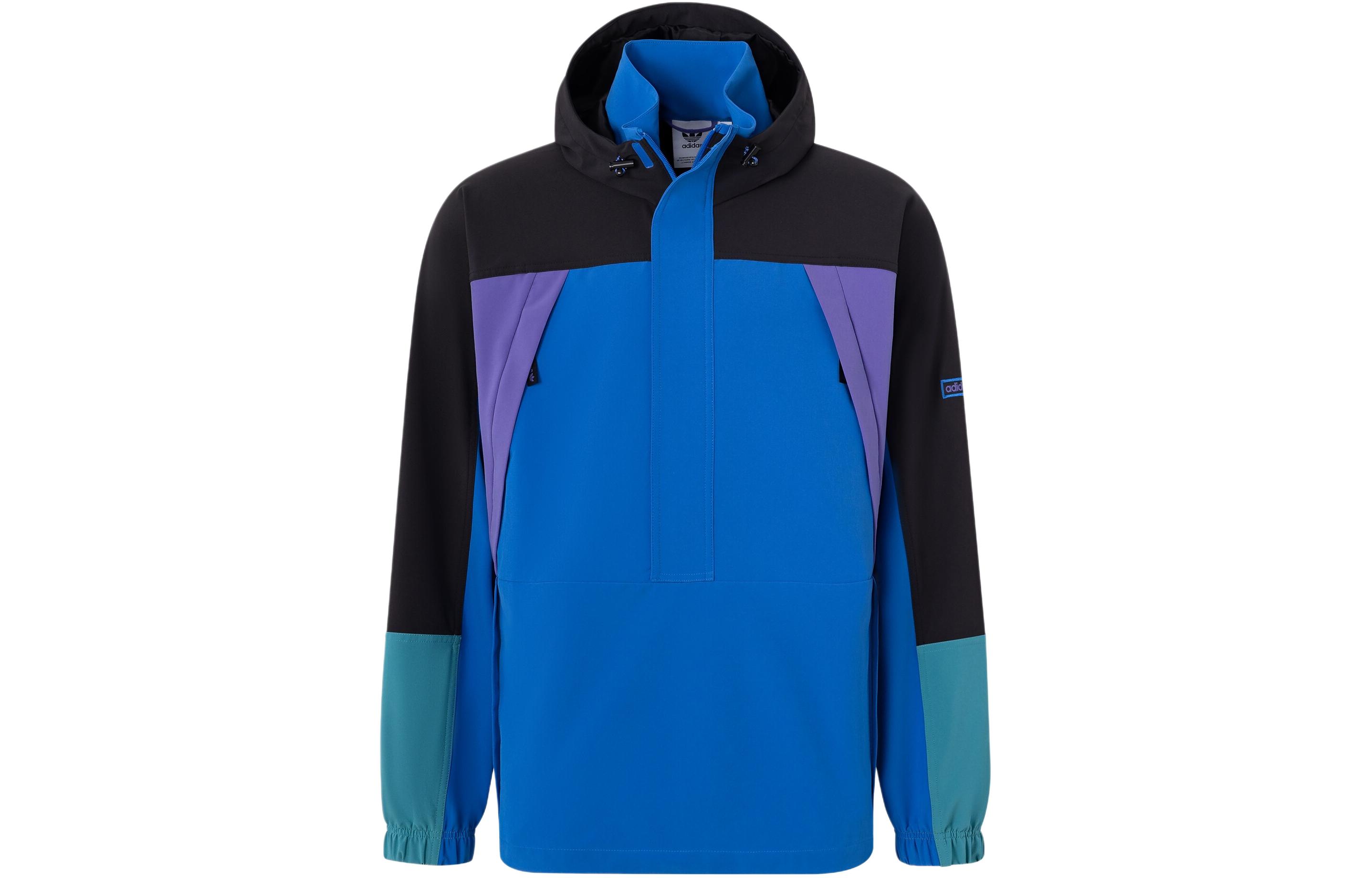 adidas Colorblock Anorak Blue Loose-Fit Hooded Jacket JF2854