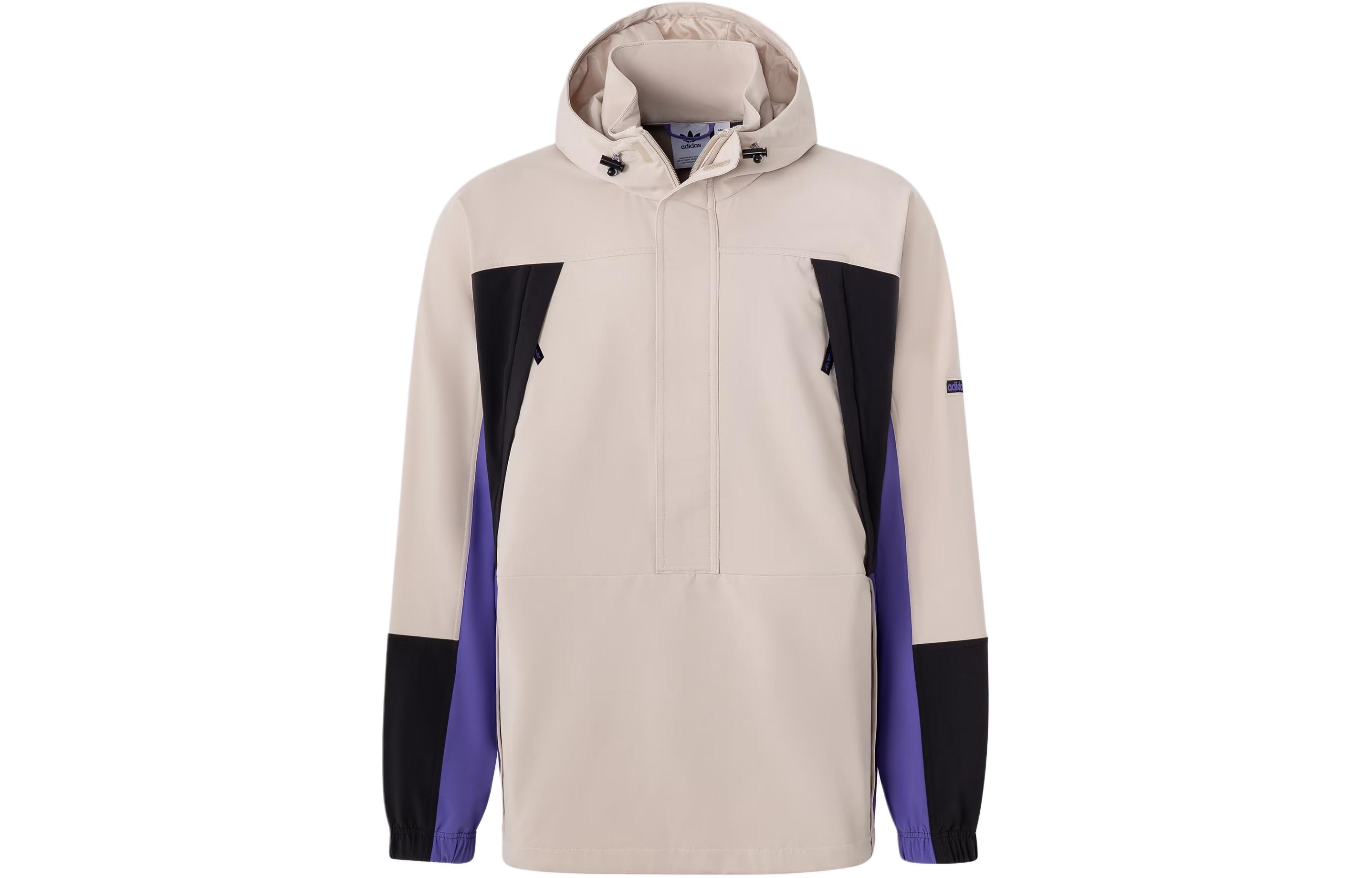 adidas Colorblock Anorak Hoodie Jacket Brown Colorblock Loose Fit JF2855