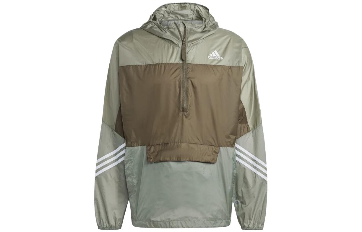 adidas Colorblock Green Hooded Long Sleeve Windbreaker Jacket HT8721