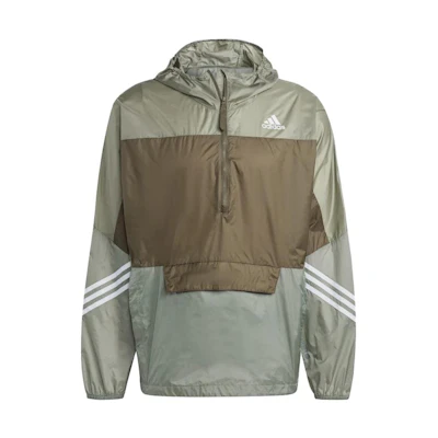adidas Colorblock Green Hooded Long Sleeve Windbreaker Jacket HT8721